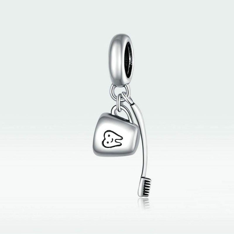 LAMOONY Toothbrush Charm 925 Sterling Silver Tooth Bead for Pandora Charm Bracelet Gift for Anniversary Love Birthday Christmas Day (Toothbrush) - Image 2